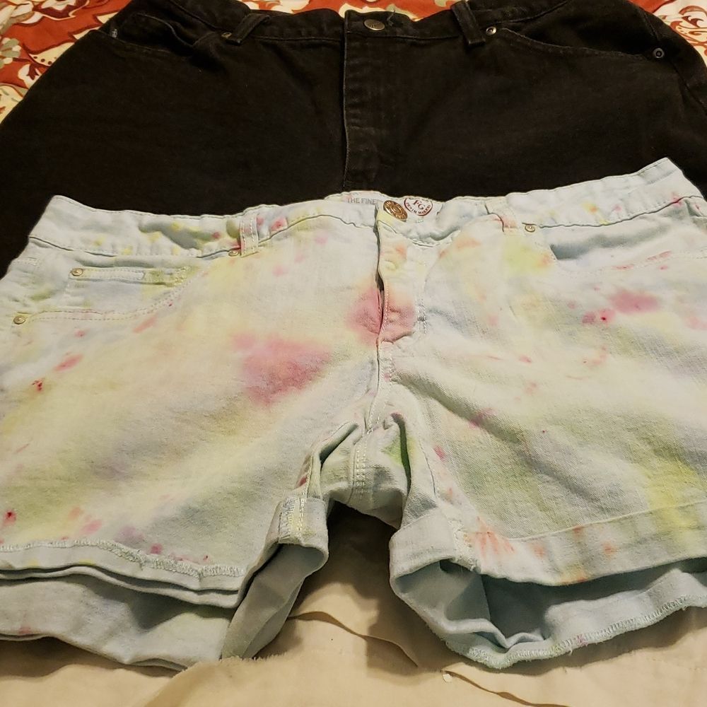 Womens chic cut off Denim  shorts &faded glory tie dye shorts 2 pair size 16